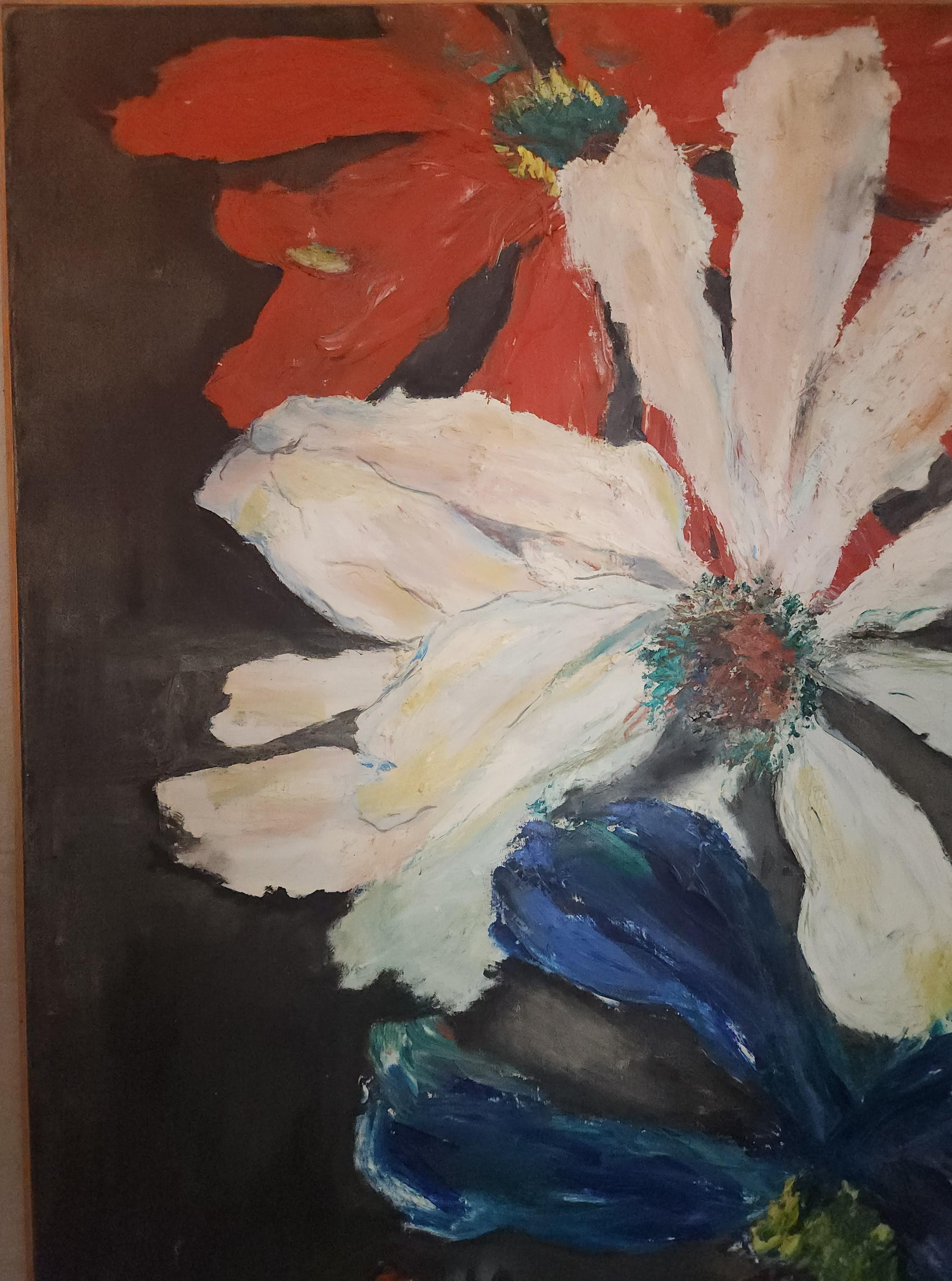 Untitled (Cosmos), c.1966, is a large-scale acrylic on canvas by American painter Margaret Milliken (1913–1968), whose work embodies the vibrant spirit of the postwar Abstract Expressionist movement. Measuring 84 x 54 inches, the painting is a