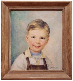 Portrait d'un garçon, yeux Brown, salopette, milieu du siècle, juillet 1950