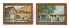 A Pair of Modern Impressionist Landscape Oil Paintings Framed Female artist NY