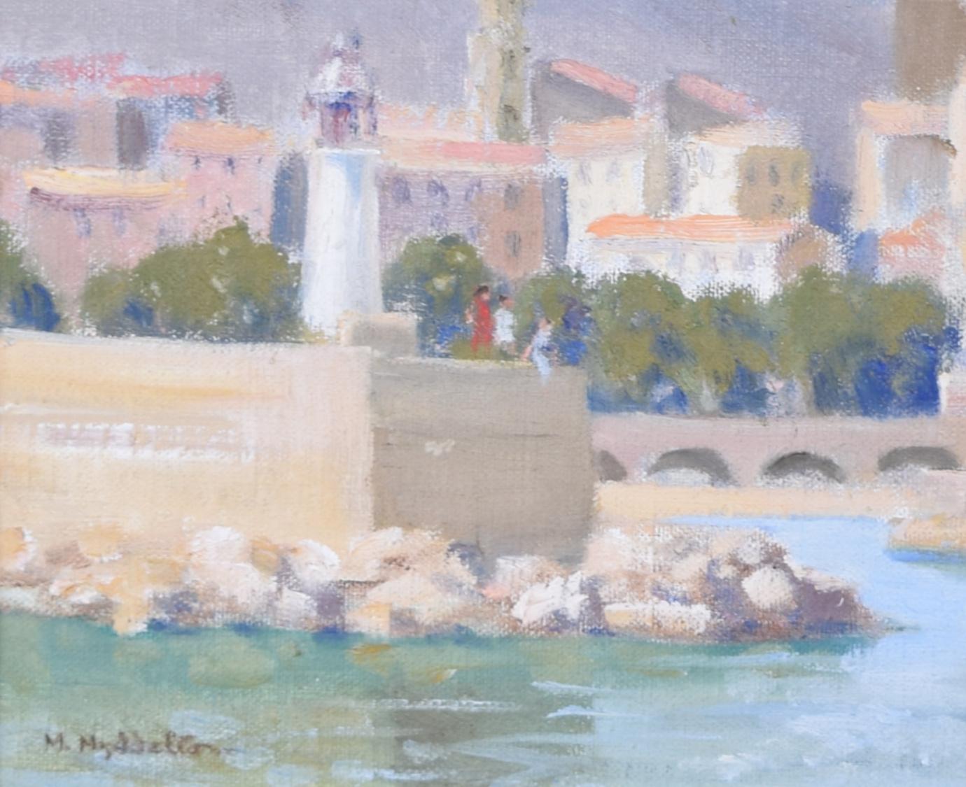 Menton Harbour, French Riviera oil painting by Lady Margaret Myddleton For Sale 1