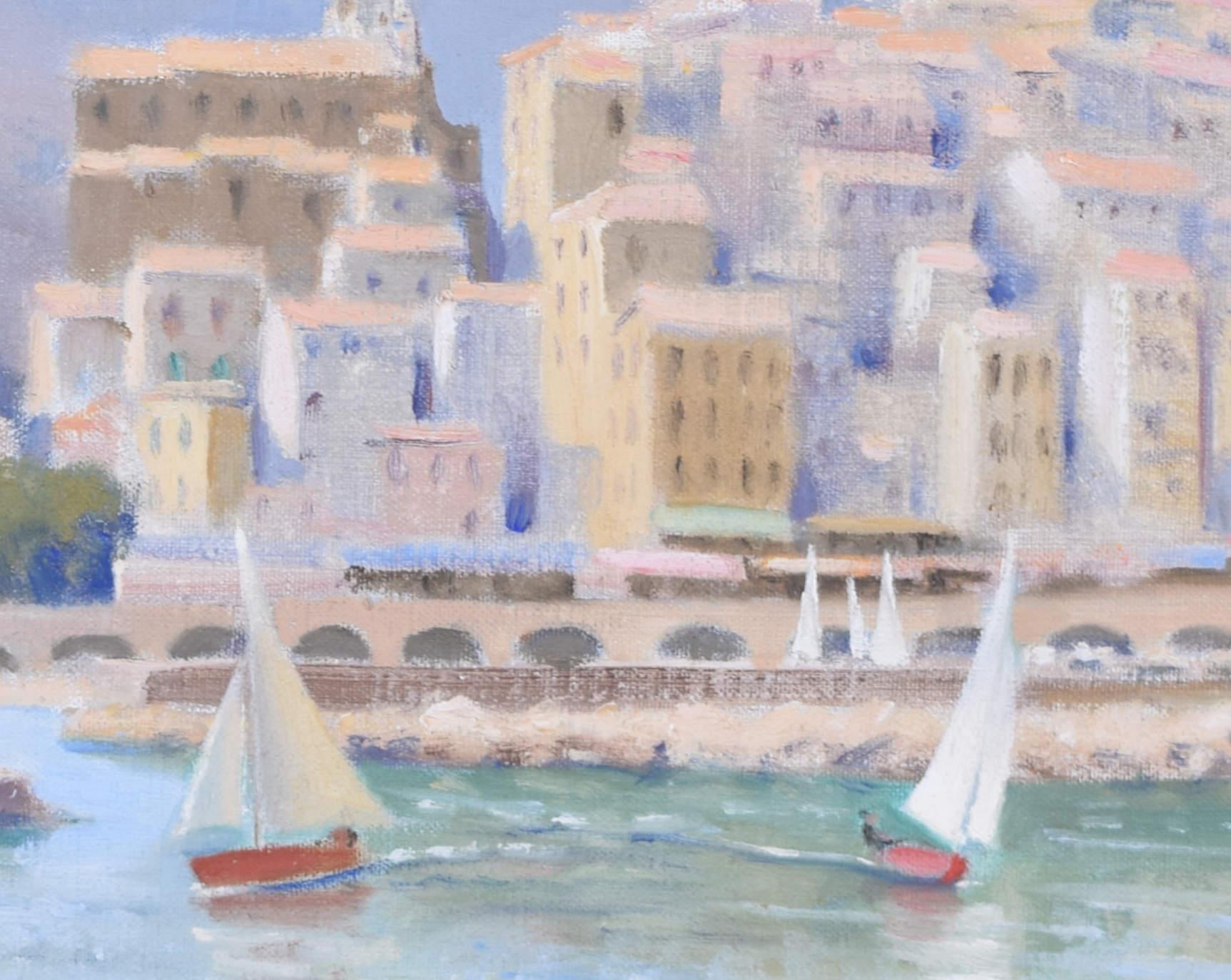 Menton Harbour, French Riviera oil painting by Lady Margaret Myddleton For Sale 2