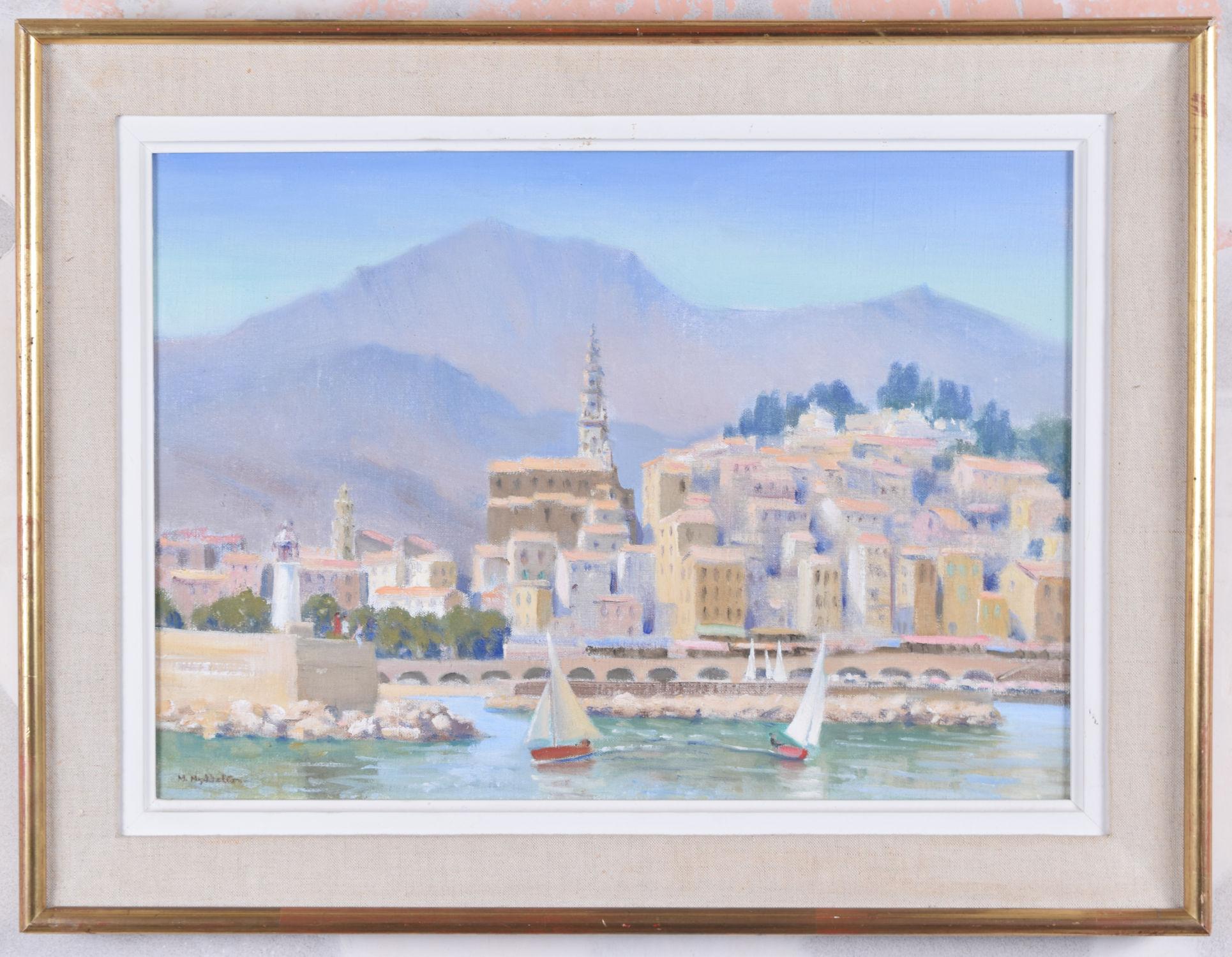 To see more, scroll down to "More from this Seller" and below it click on "See all from this Seller." 

Lady Margaret Myddleton (1910 - 2003)
Harbour at Menton
Oil on canvas
32 x 45 cm

Signed lower left, and titled on label to reverse.

Myddleton's