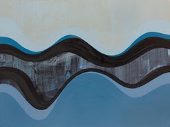 Advance, Horizontal Geometric Abstract Painting with Blue and Black Undulations