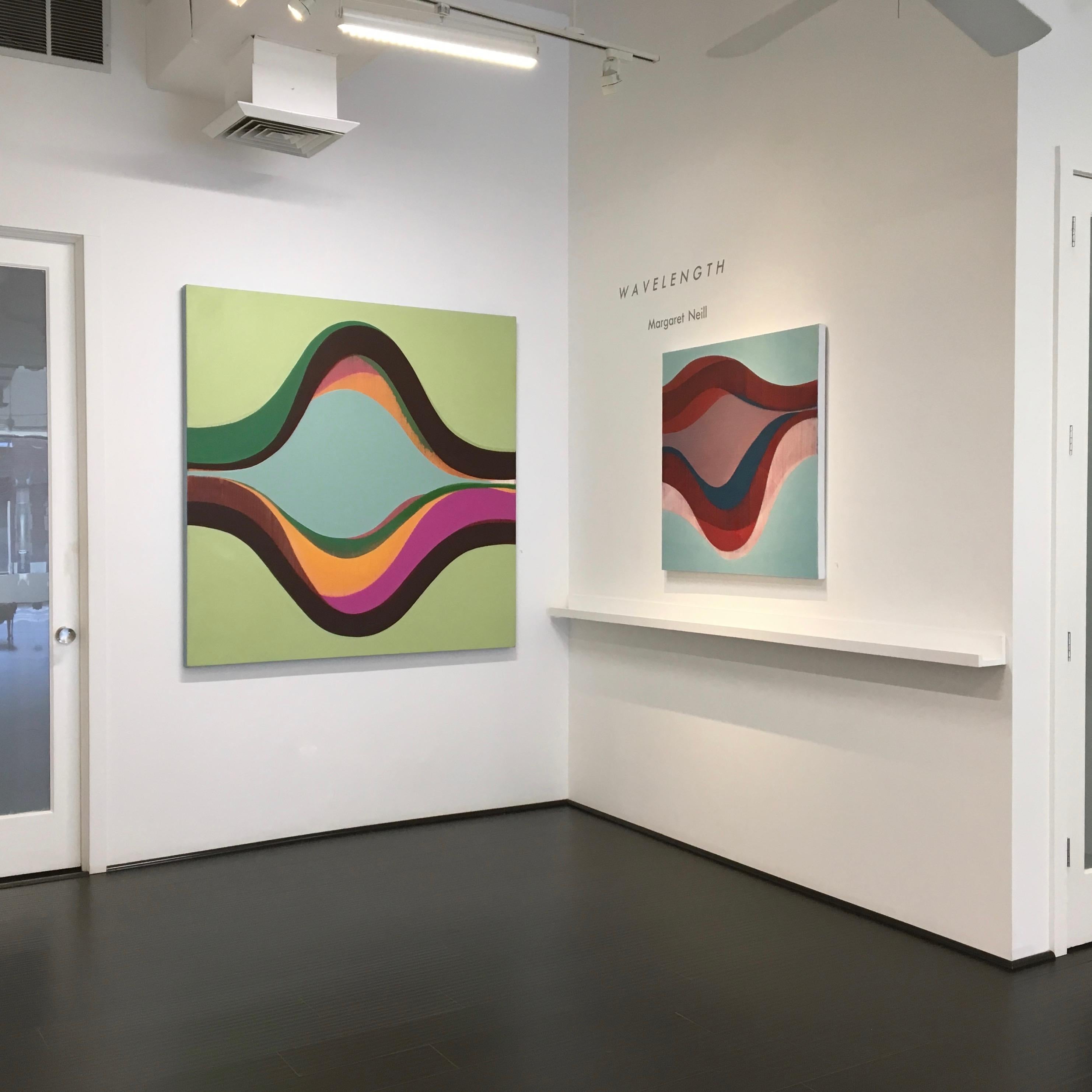 Emissary:: Geometrisches abstraktes Gemälde mit Grün:: Magenta:: Rosa:: Braun:: Orange (Zeitgenössisch), Painting, von Margaret Neill