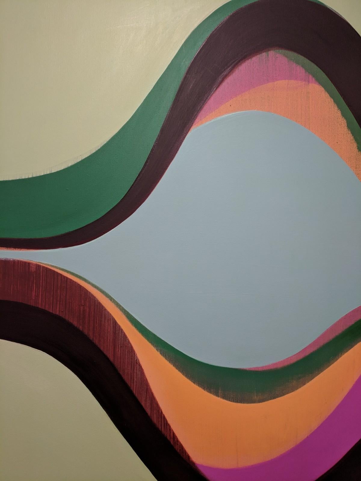 Emissary:: Geometrisches abstraktes Gemälde mit Grün:: Magenta:: Rosa:: Braun:: Orange 1