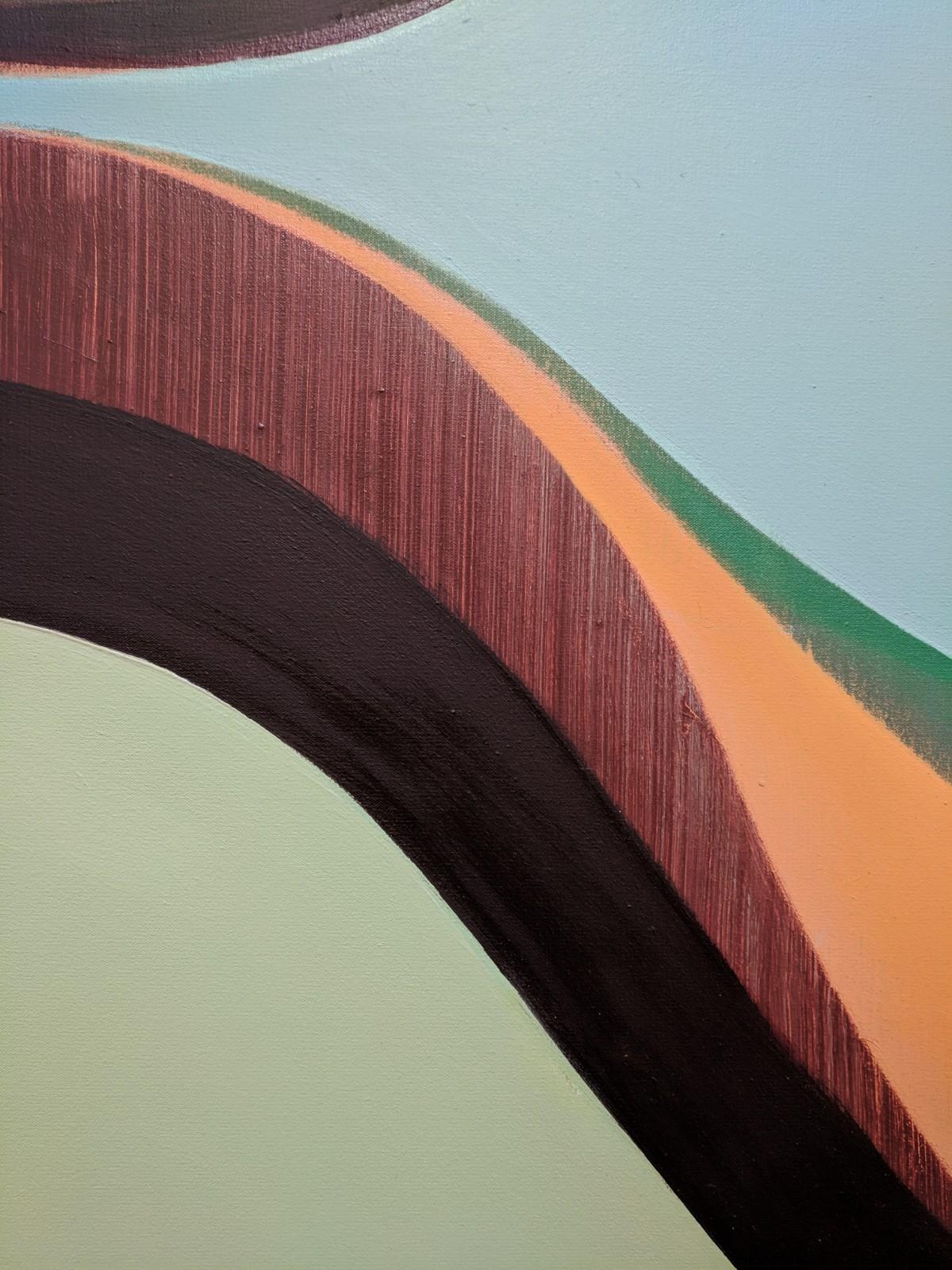 Emissary:: Geometrisches abstraktes Gemälde mit Grün:: Magenta:: Rosa:: Braun:: Orange 3
