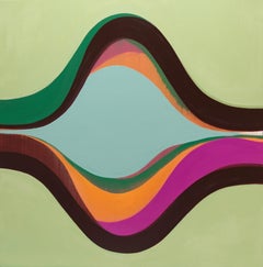 Emissary:: Geometrisches abstraktes Gemälde mit Grün:: Magenta:: Rosa:: Braun:: Orange