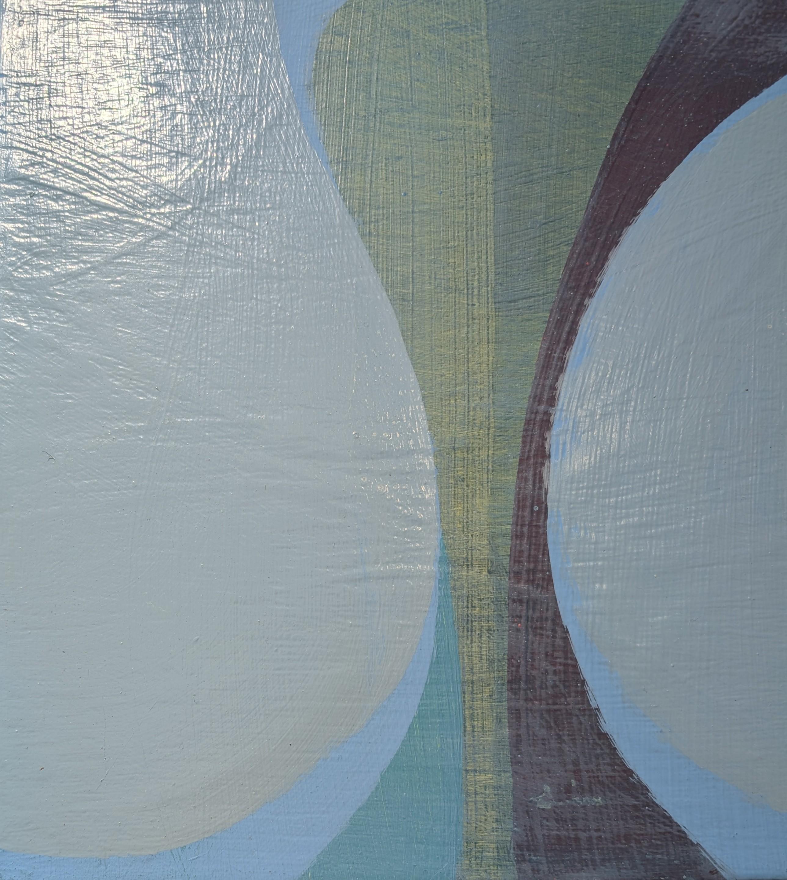 Allo stesso modo - Forma a clessidra di un'onda astratta di colore blu, verde, malva e marrone, 2025 - Painting Contemporaneo di Margaret Neill
