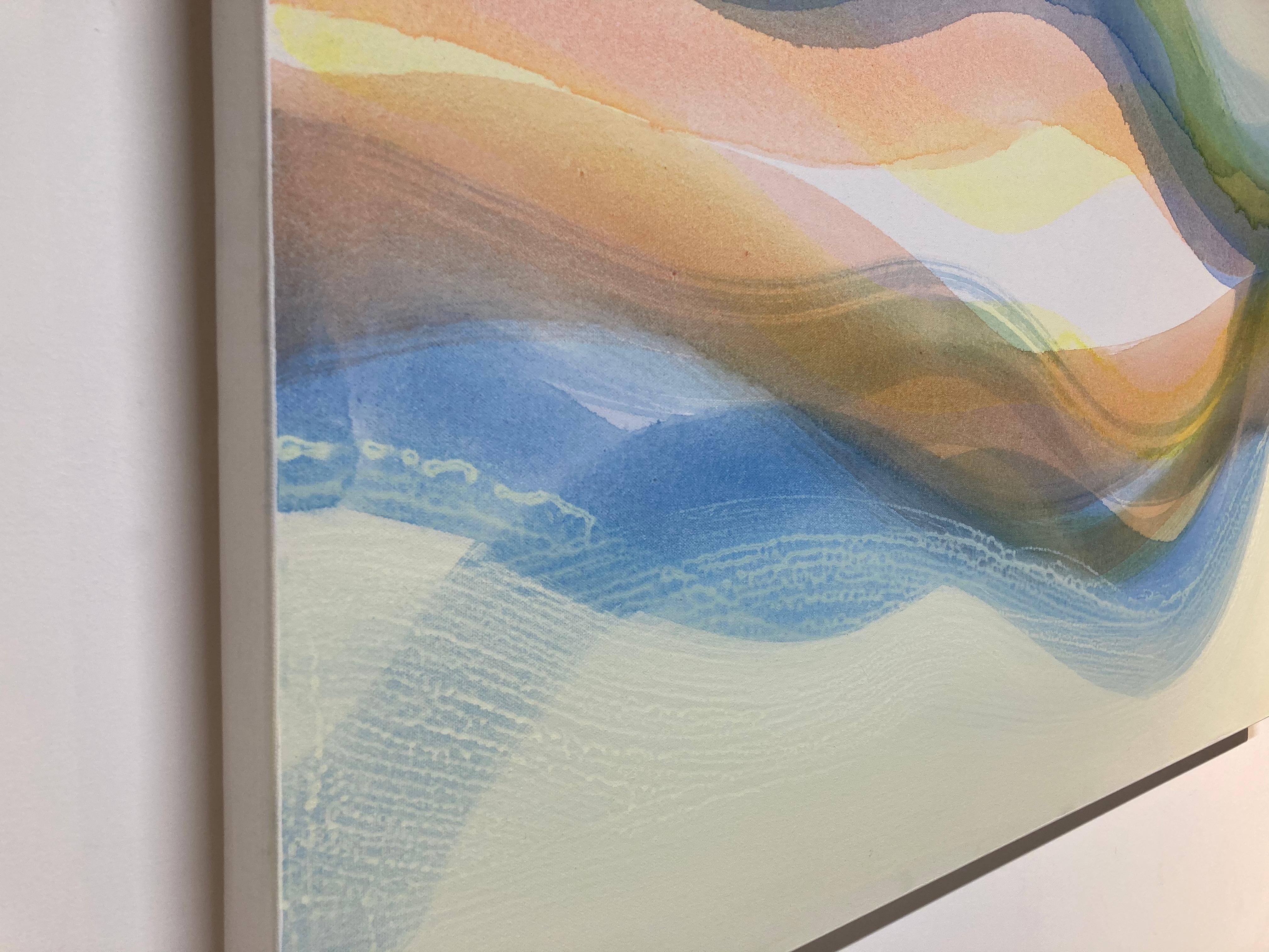 Locale - Blue Peach Orange Green Yellow Undulations Abstract Color Waves, 2020 For Sale 4