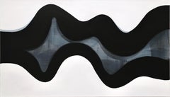 Meridian, Large Abstract Horizontal Painting, Black Undulating Waves on White