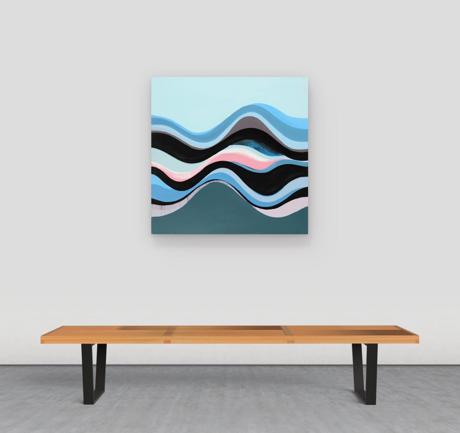 Sprite - Abstrakte Malerei Blau Rosa Taupe Undulation Waves, 2024 – Painting von Margaret Neill