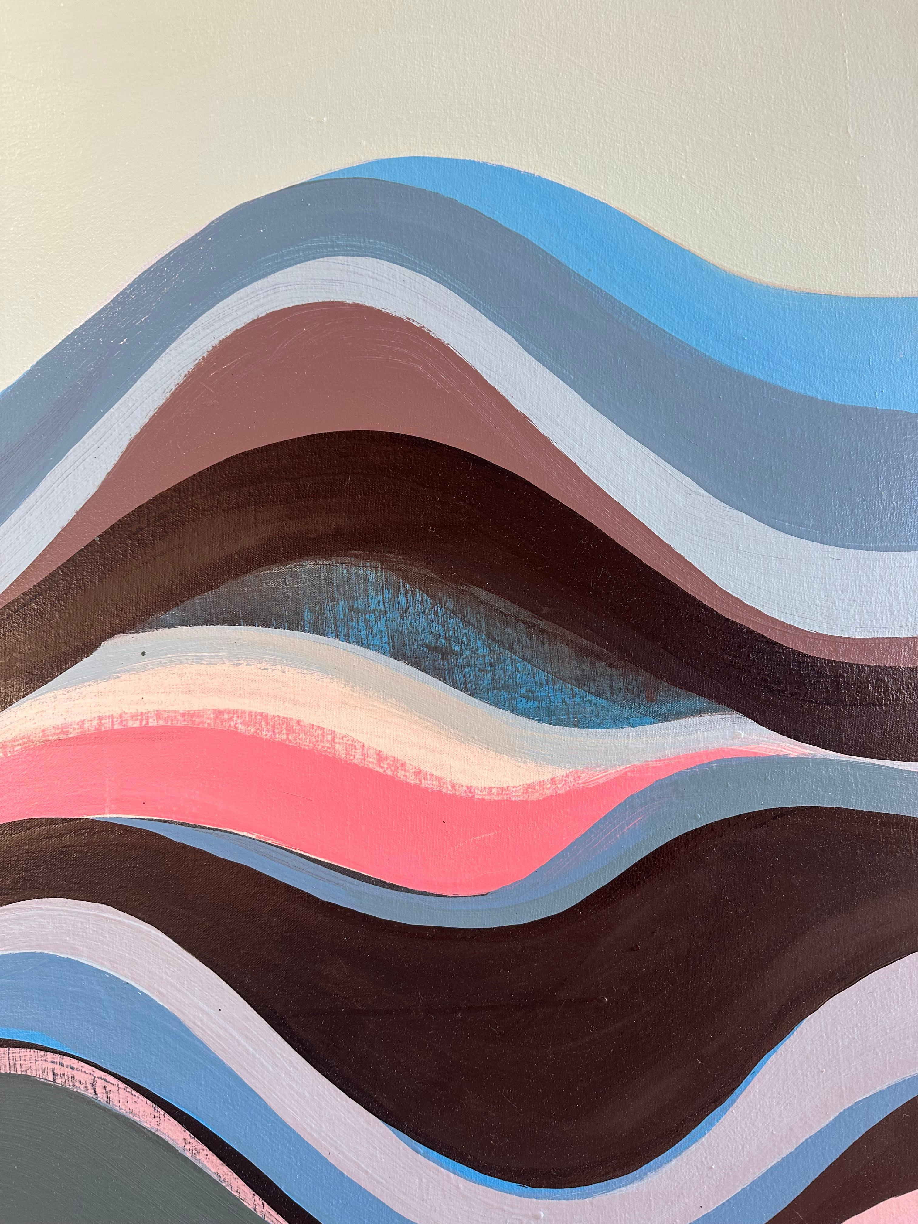 Sprite - Abstraktes Gemälde Blau Rosa Teal Mauve Taupe Undulation Waves, 2024 – Painting von Margaret Neill