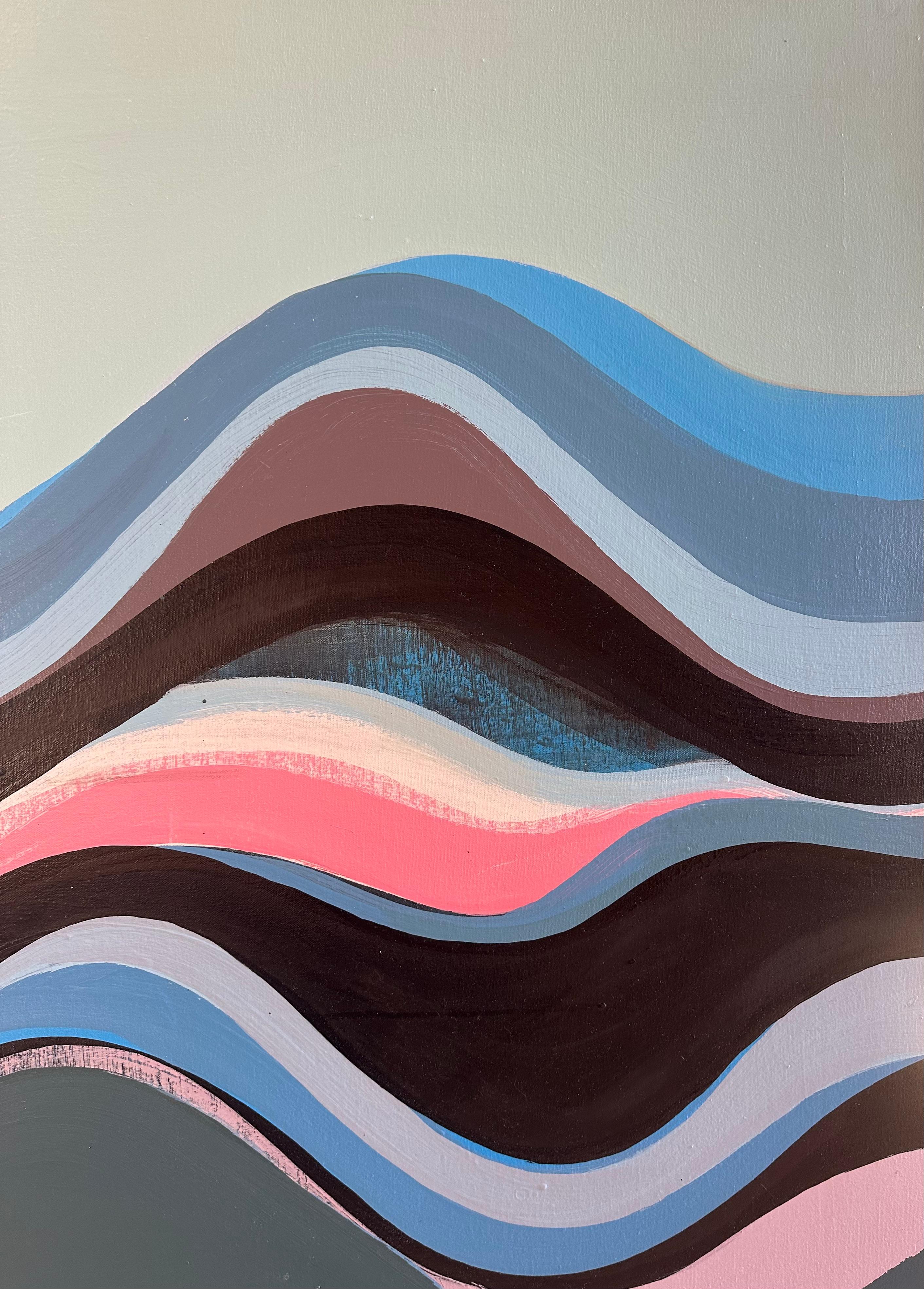 Sprite - Abstraktes Gemälde Blau Rosa Teal Mauve Taupe Undulation Waves, 2024 (Zeitgenössisch), Painting, von Margaret Neill