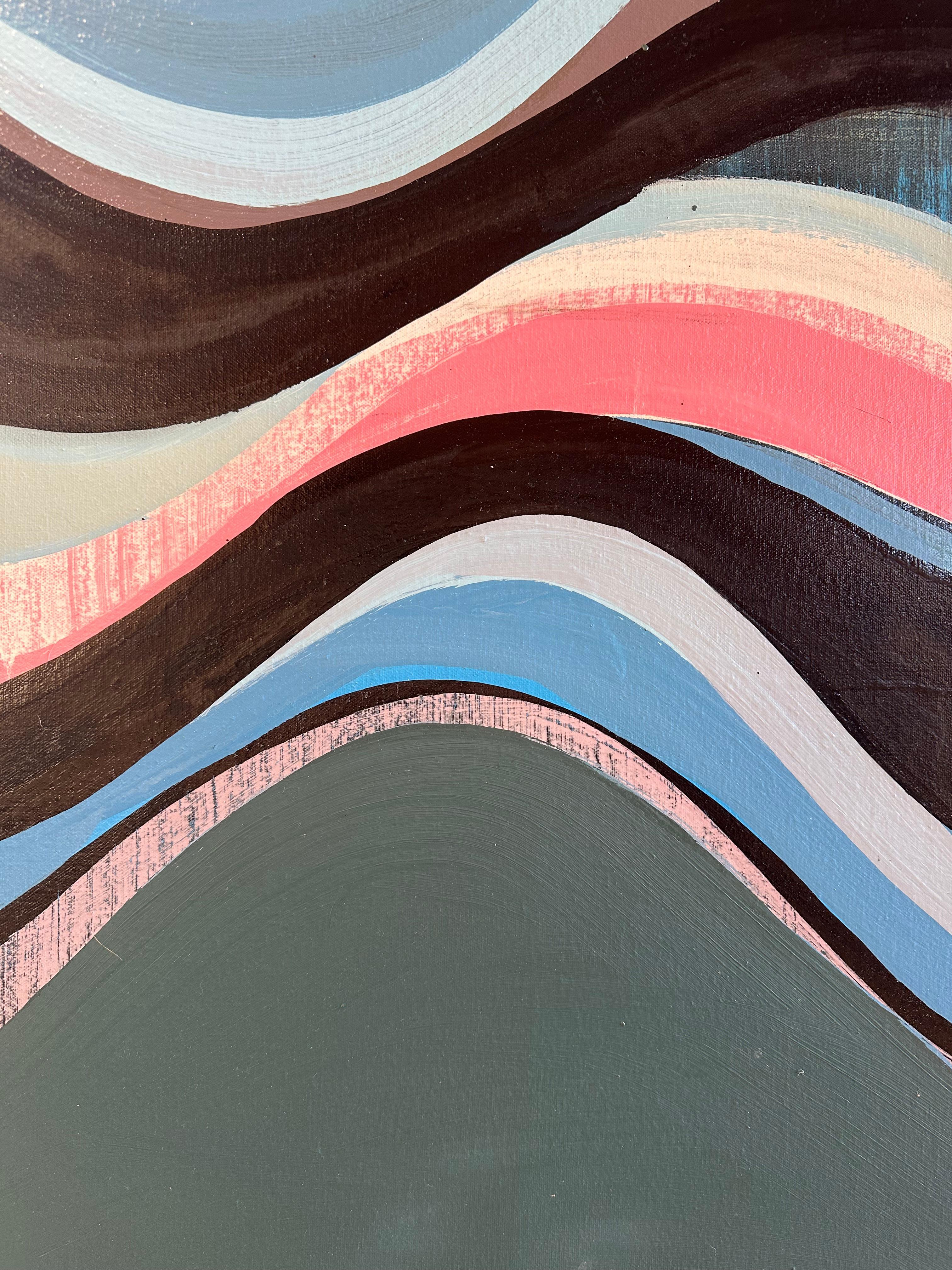 Sprite - Abstraktes Gemälde Blau Rosa Teal Mauve Taupe Undulation Waves, 2024 im Angebot 3