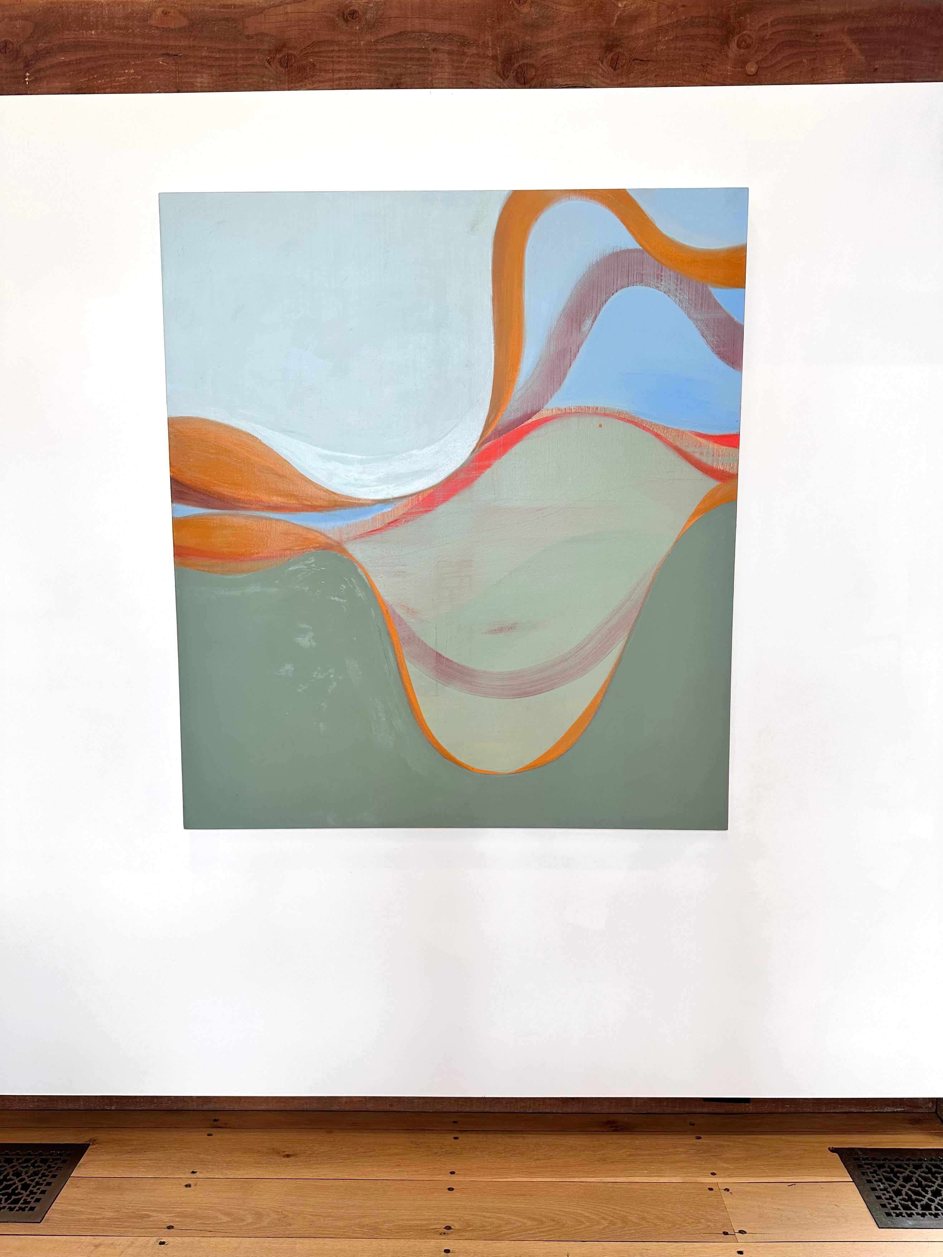 Sweet Talk - Pittura astratta Verde Magenta Rosa Marrone Arancione Onde, 2025 - Abstract Painting Grigio di Margaret Neill