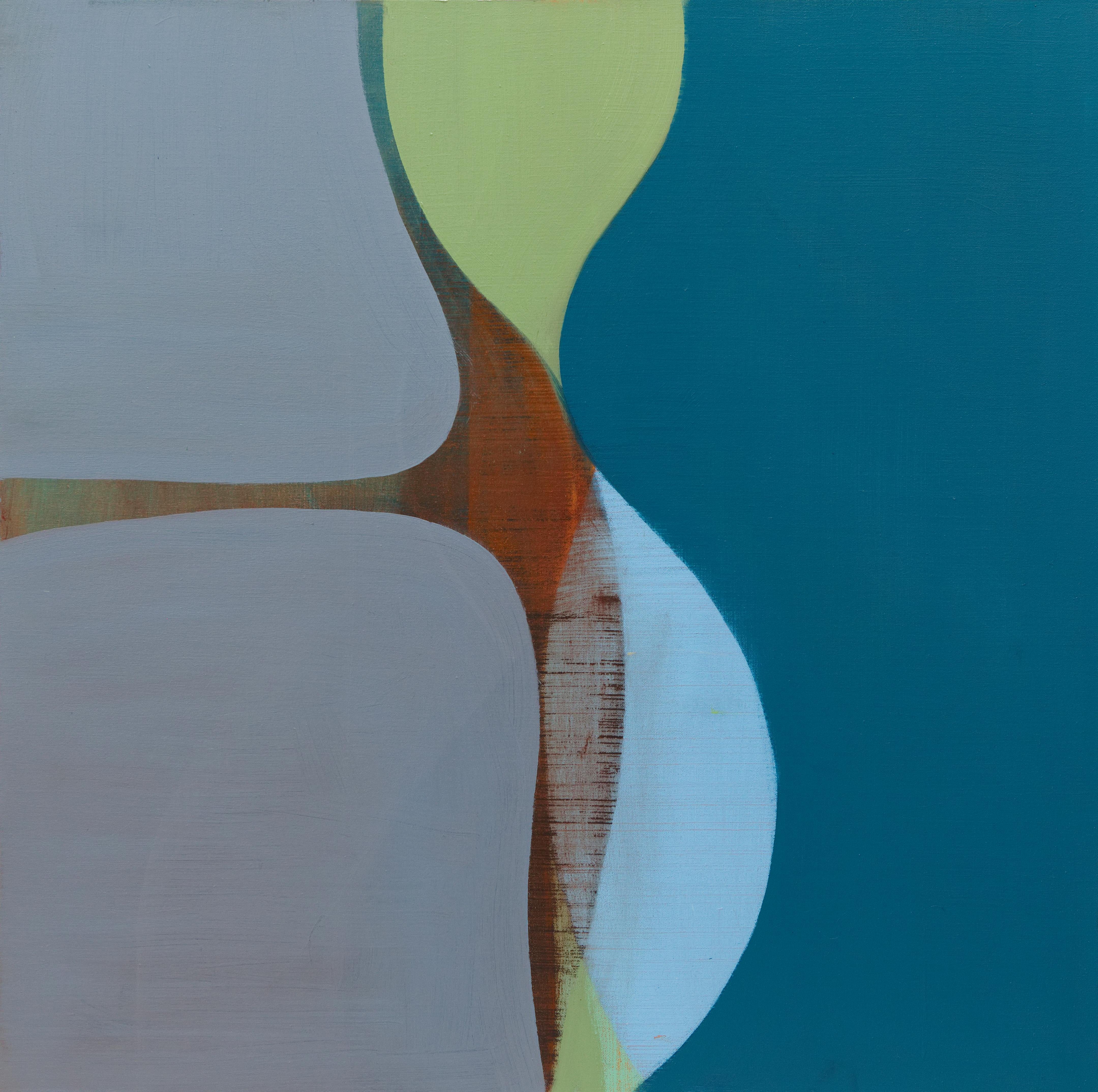 Margaret Neill Vantage Square Abstract Painting In Blue Green And Gray Curved Layered Forms For Sale At 1stdibs