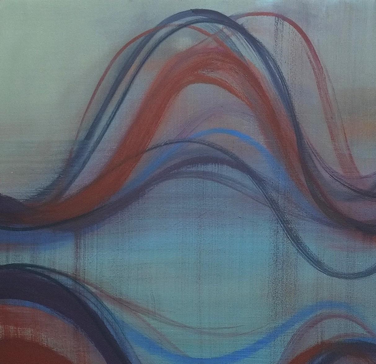 Gefäß - Abstrakt Blau Indigo Burgunderrot Undulations Curve Wave Lines, 2019 (Zeitgenössisch), Painting, von Margaret Neill