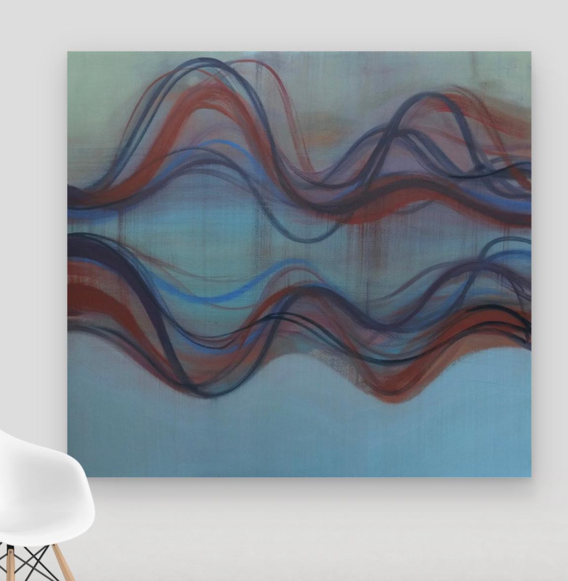 Gefäß - Abstrakt Blau Indigo Burgunderrot Undulations Curve Wave Lines, 2019 im Angebot 2