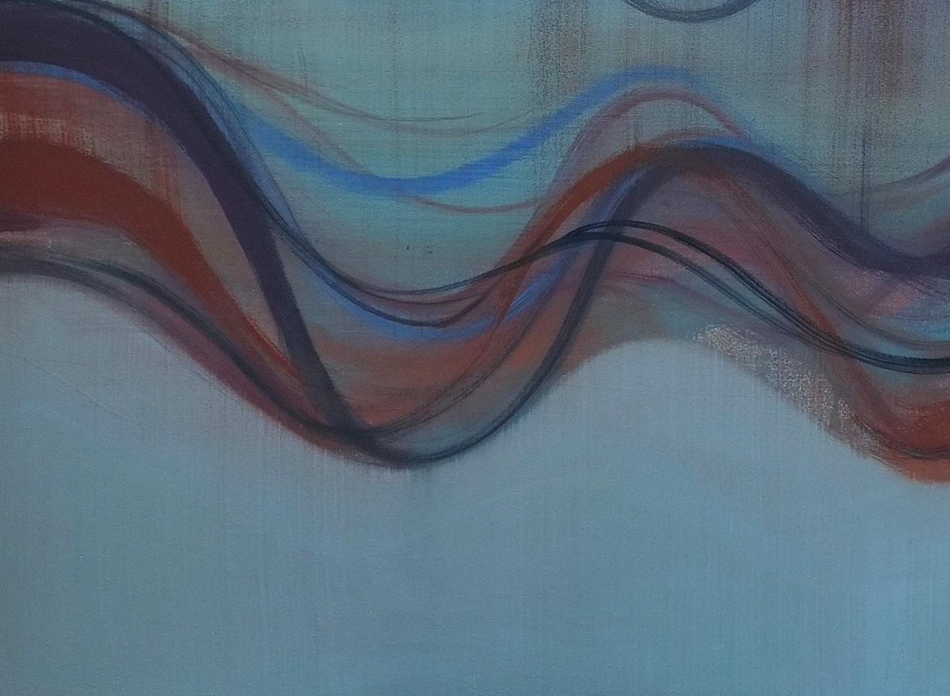 Vesper - Contemporary Abstract Blue Burgundy Red Undulations Curve Waves, 2019 For Sale 1