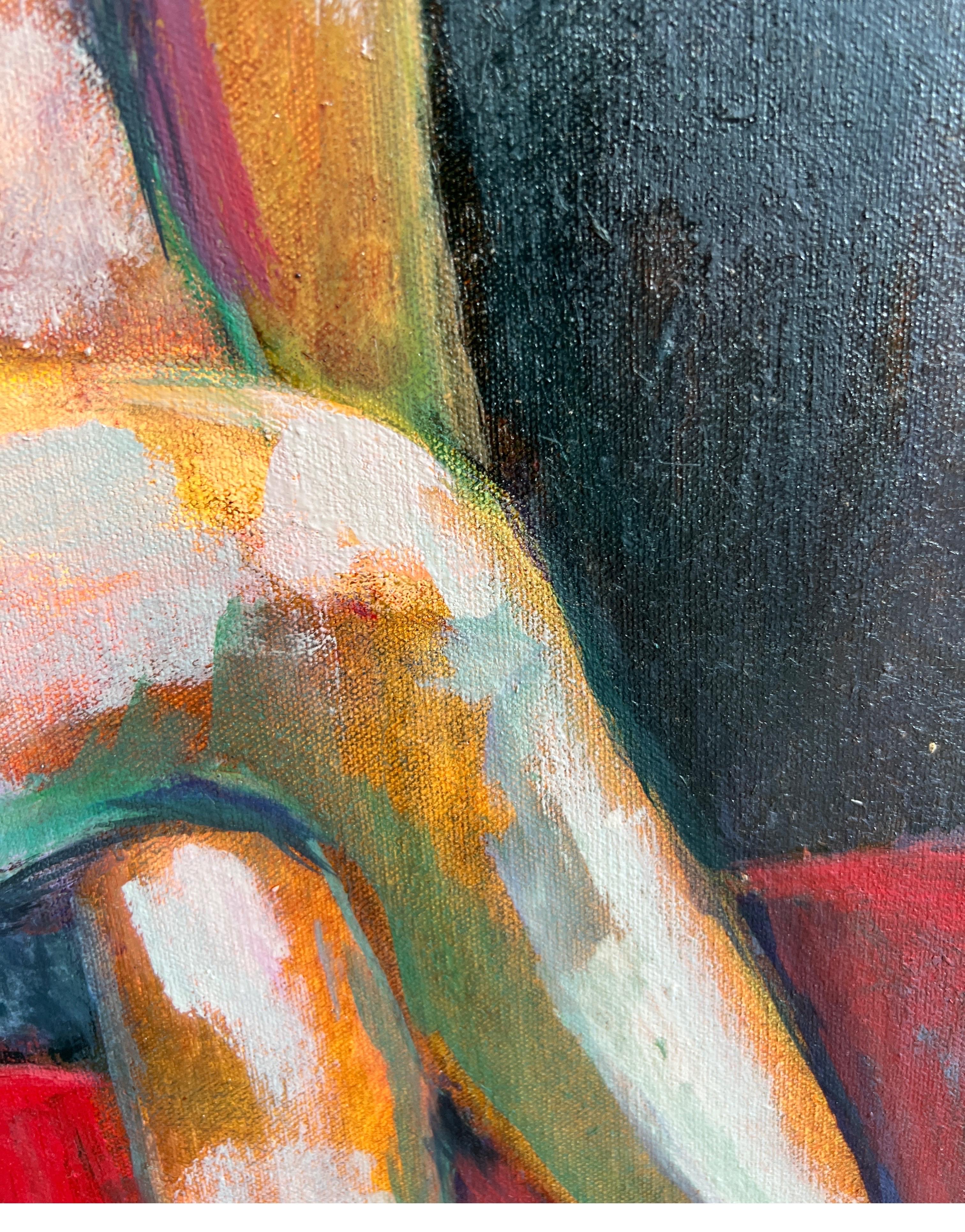 Modernes modernes abstraktes rot-grün getöntes Innengemälde einer nackten weiblichen Figur im Angebot 5