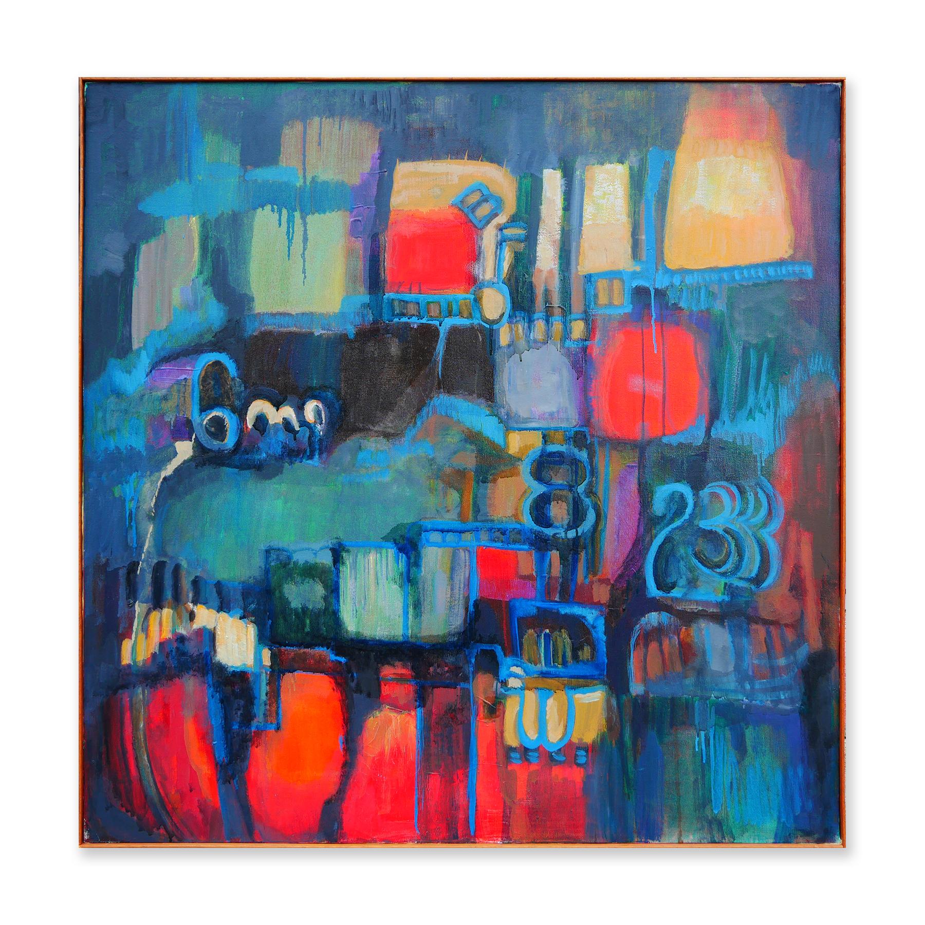 Margaret Nobler Modern Blue and Red Toned Abstract Expressionist