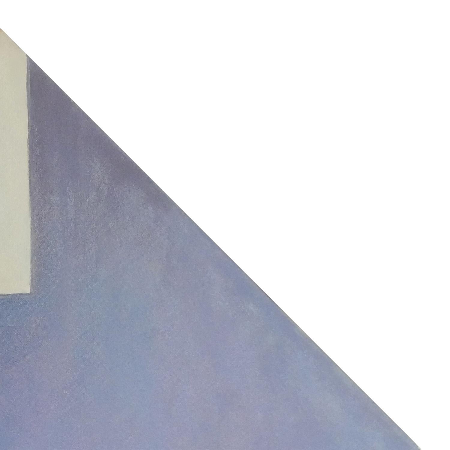 Peinture abstraite moderne de l'artiste Margaret Nobler de Houston, TX. L'œuvre présente une toile en forme de diamant de couleur grise avec des accents géométriques jaune clair. Signé par l'artiste au dos. Actuellement non encadré, mais des options