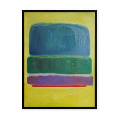 Peinture abstraite moderne inspirée d'un champ de couleurs jaune, bleu et vert