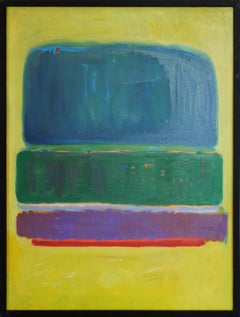Modern Yellow, Blue, & Green Color Field Inspired Vertical Abstract Painting
