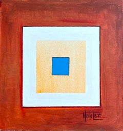 Red, Tan, and Blue Modern Abstract Geometric Color Blocked Square Painting