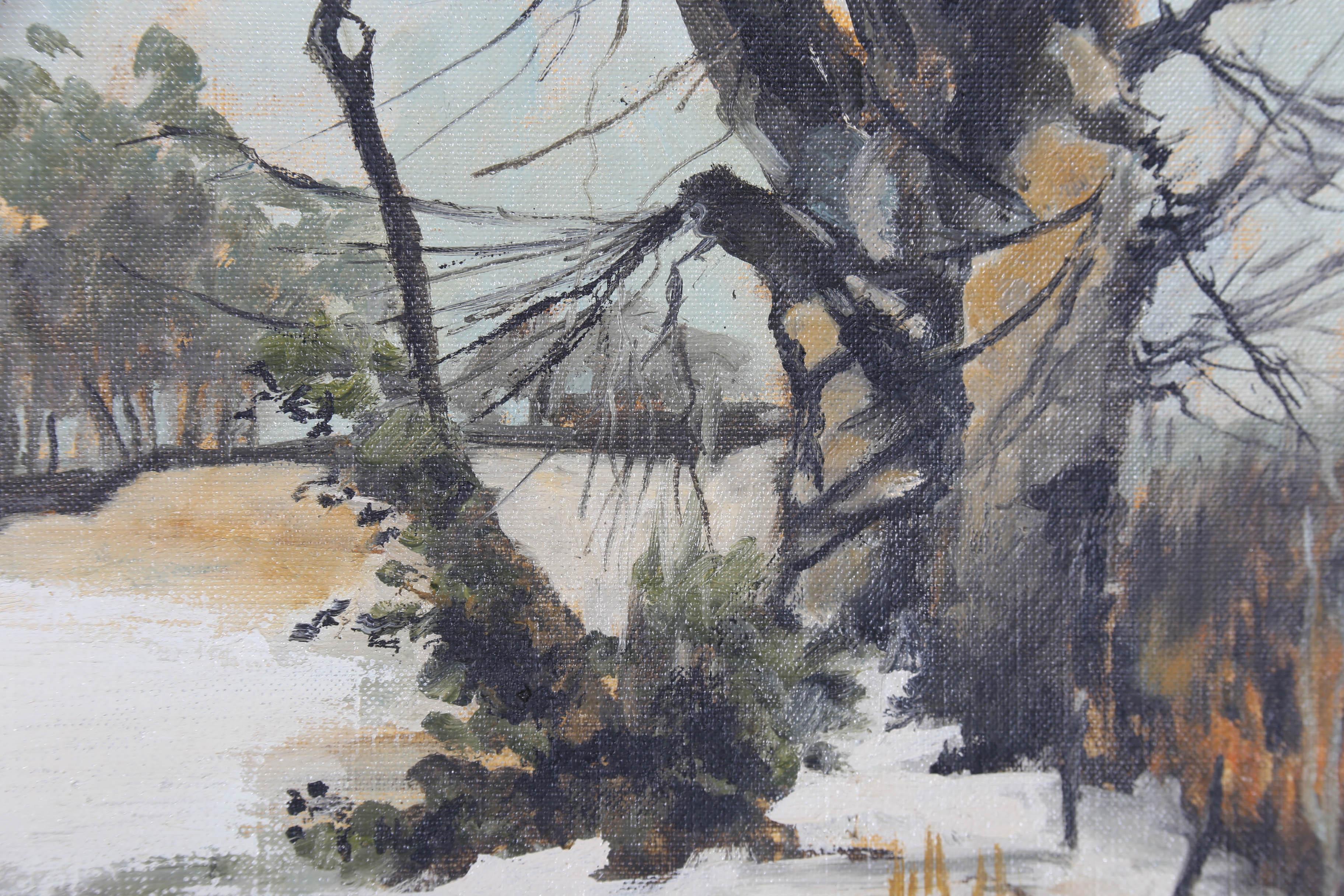 Margaret Parker (1925-2012) - Framed 20th Century Oil, Snow at Riplingham For Sale 3