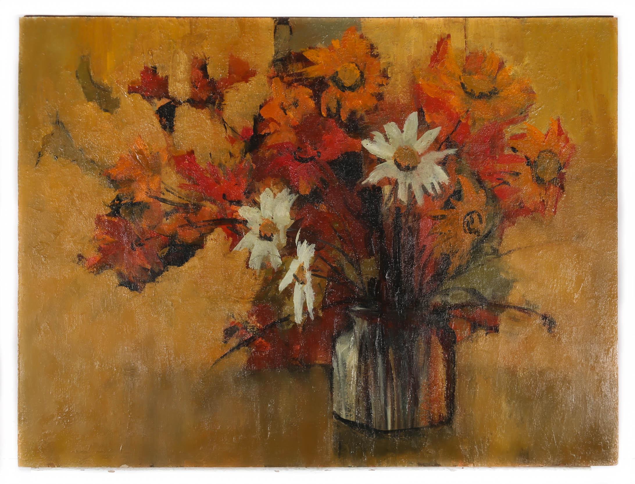Margaret Parker (1925-2012) – Ölgemälde, Wildblumen in einer Vase, Mitte des 20. Jahrhunderts im Angebot 2