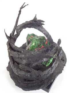 Sculpture abstraite "Ten Fathoms" (poisson nageur) Bronze et verre Pièce unique