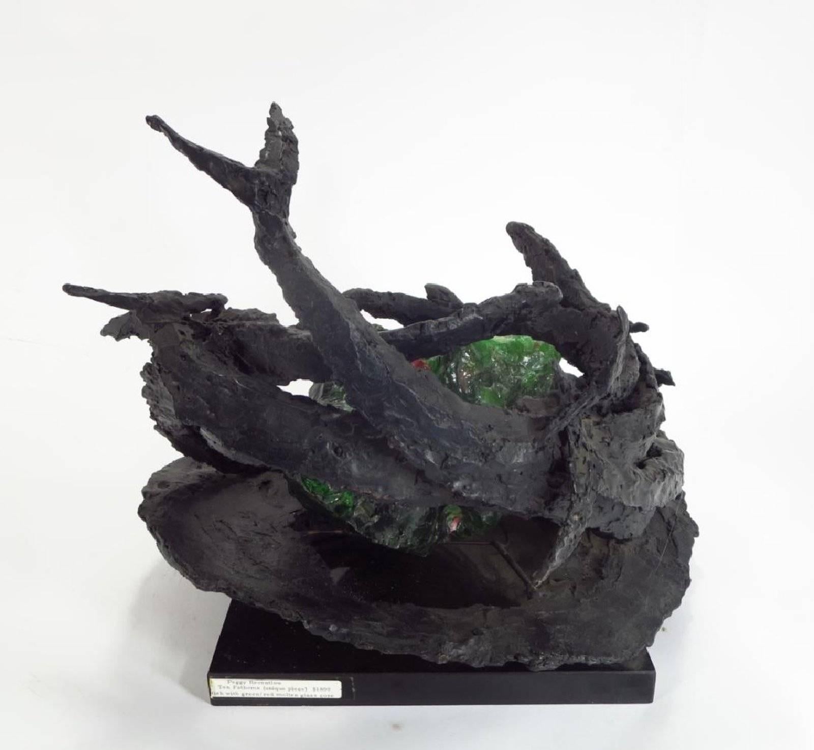 Abstract Sculpture 'Ten Fathoms' (Swimming Fish) Bronze with Glass Unique Piece For Sale 2