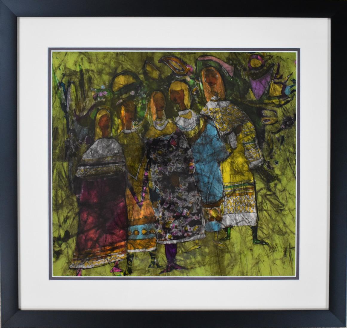 "GIRLS NIGHT OUT" MID CENTURY MODERN BATIK SAN ANTONIO ARTIST - Art by Margaret Putnam