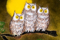 Margaret Ratcliff Large Decorative Owl Plate Enamel on Copper, 1950s-1960s