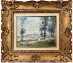 "Madre e figlia in riva al lago" Pittura impressionista americana su tela
