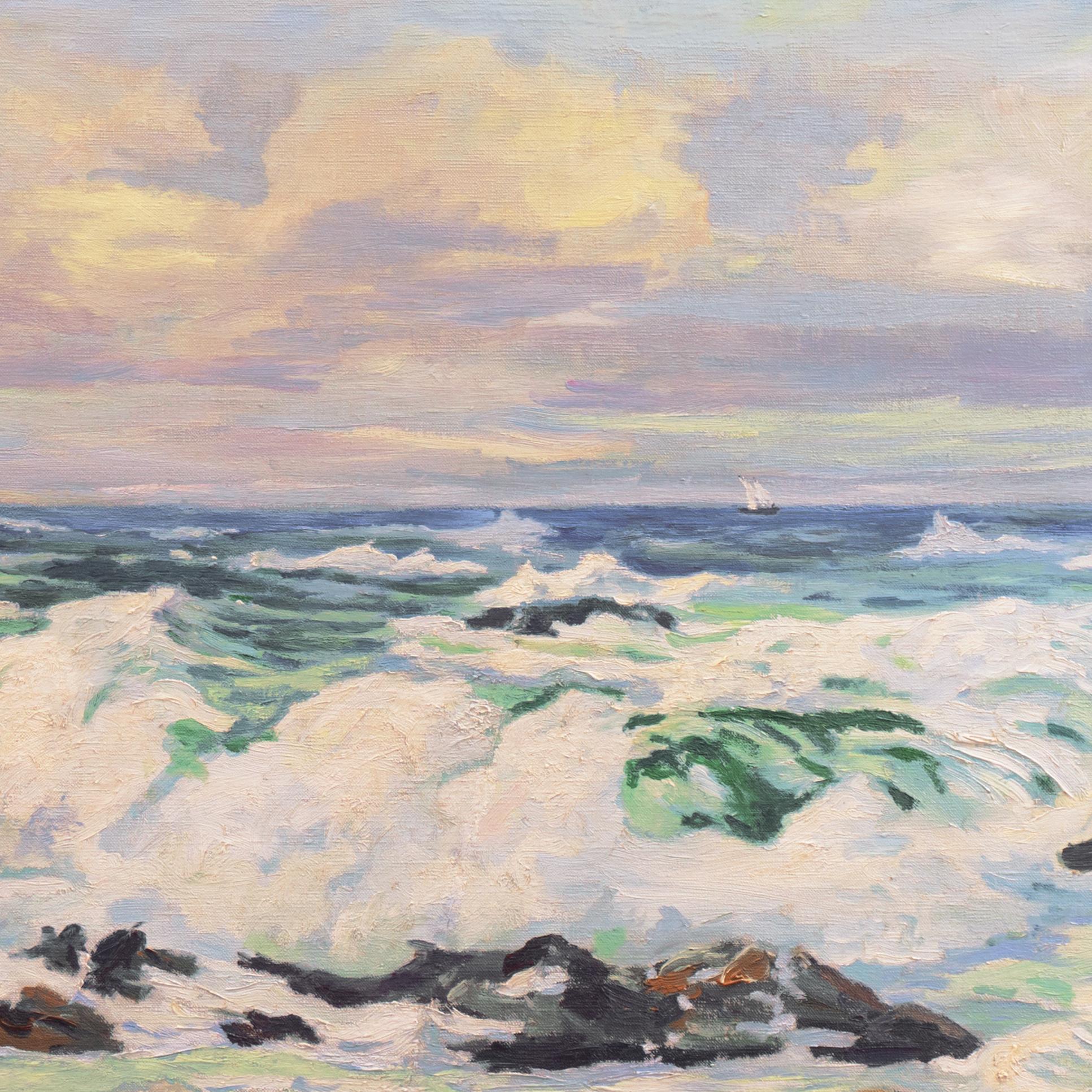'Pacific Surf at Sunset', Oakland Museum, Women Painters of the West, SWA, GGE - Gray Landscape Painting by Margaret Rogers