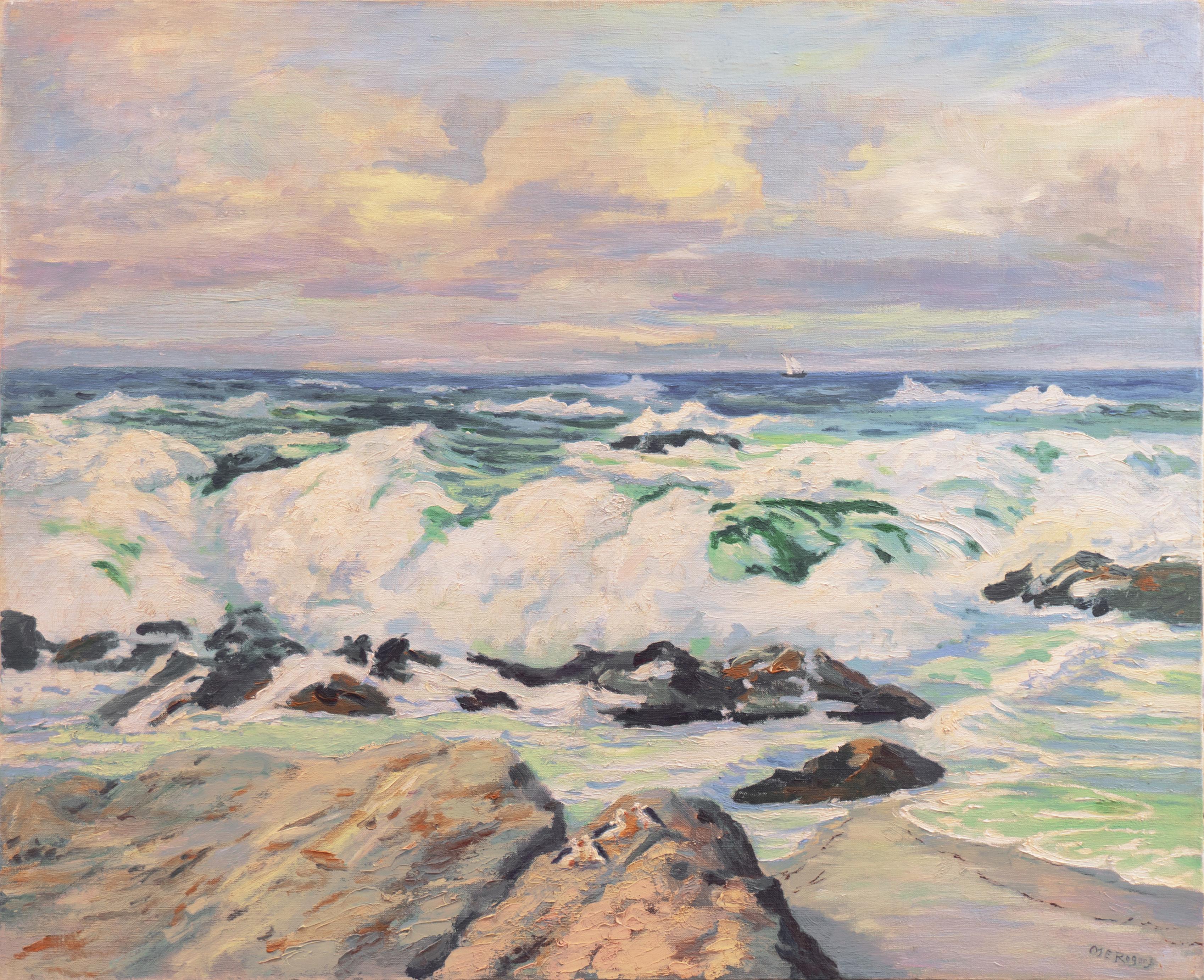 Margaret Rogers Landscape Painting - 'Pacific Surf at Sunset', Oakland Museum, Women Painters of the West, SWA, GGE