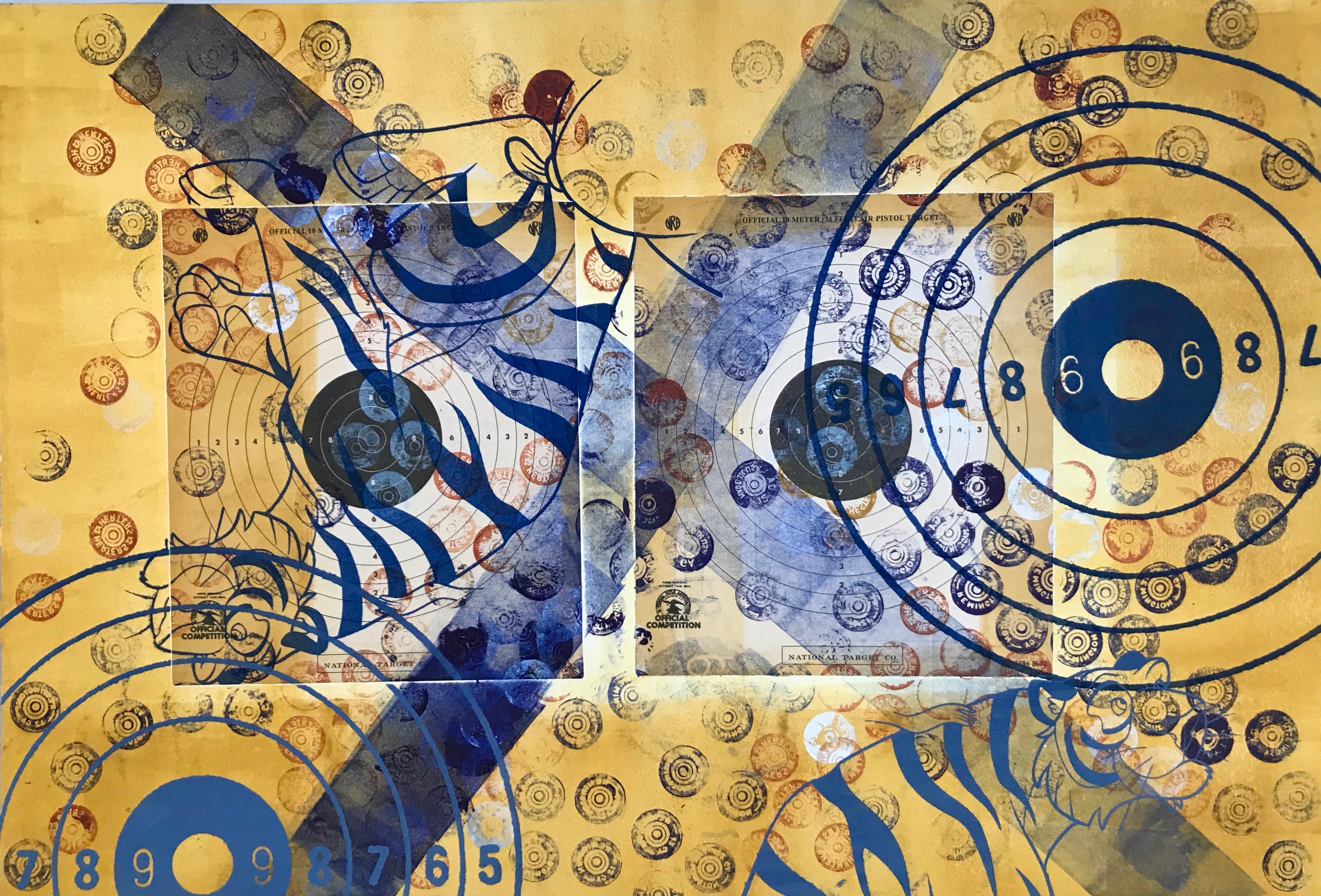 Margaret Roleke, End It,  2018  monoprint with collage and silkscreen  22” x 15