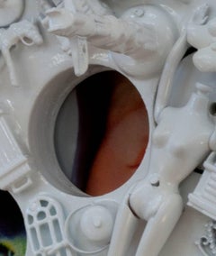 Margaret Roleke, White World View, 2016, children's toys, spray enamel, wood