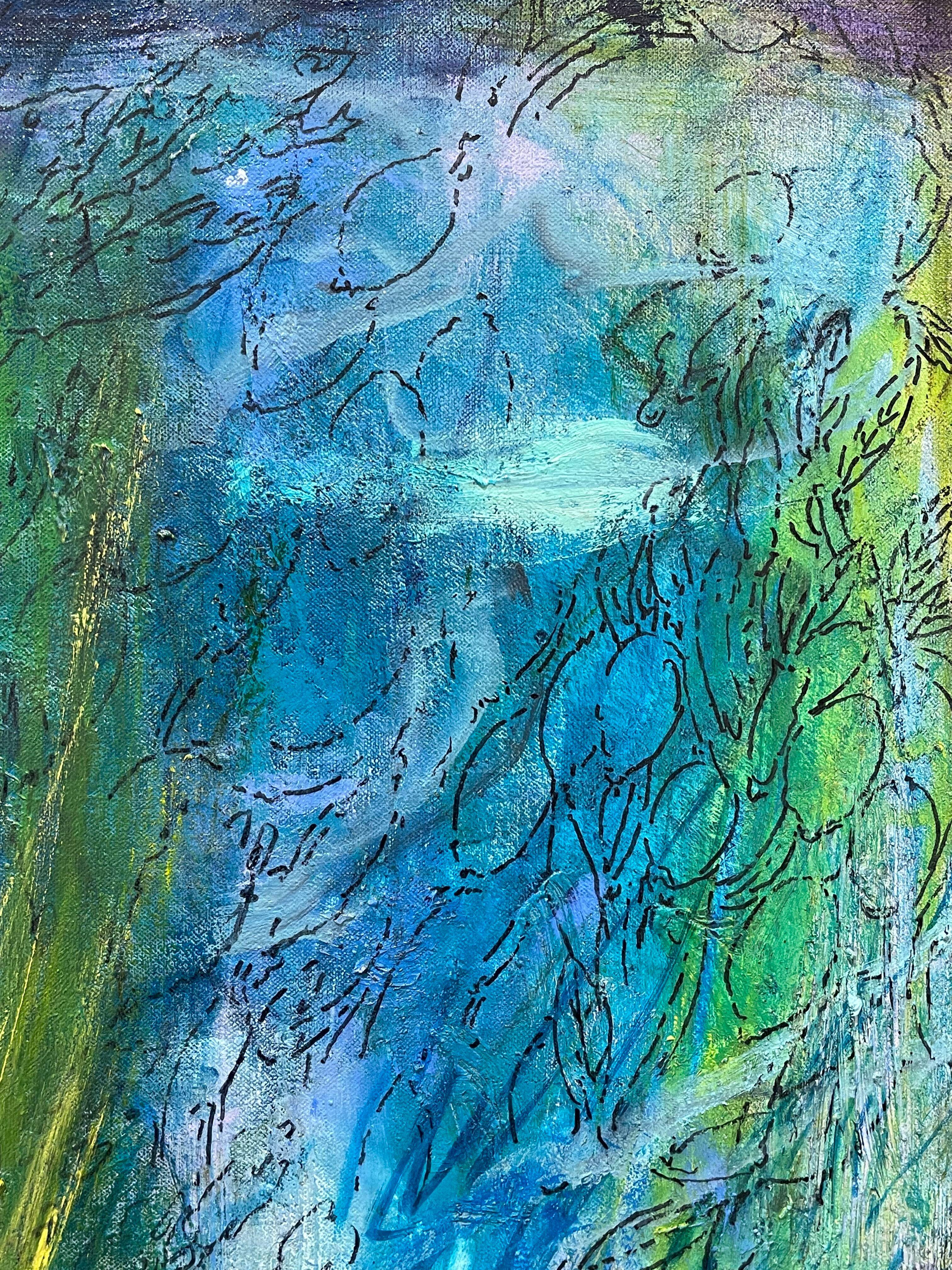 Wild Rice - Blue Abstract Painting by Margaret Ross Tolbert