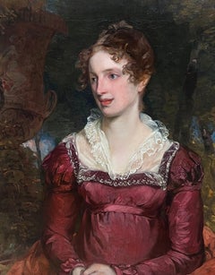 Fine Early Victorian Portrait of an English Lady Oil Painting Maple Wood Frame