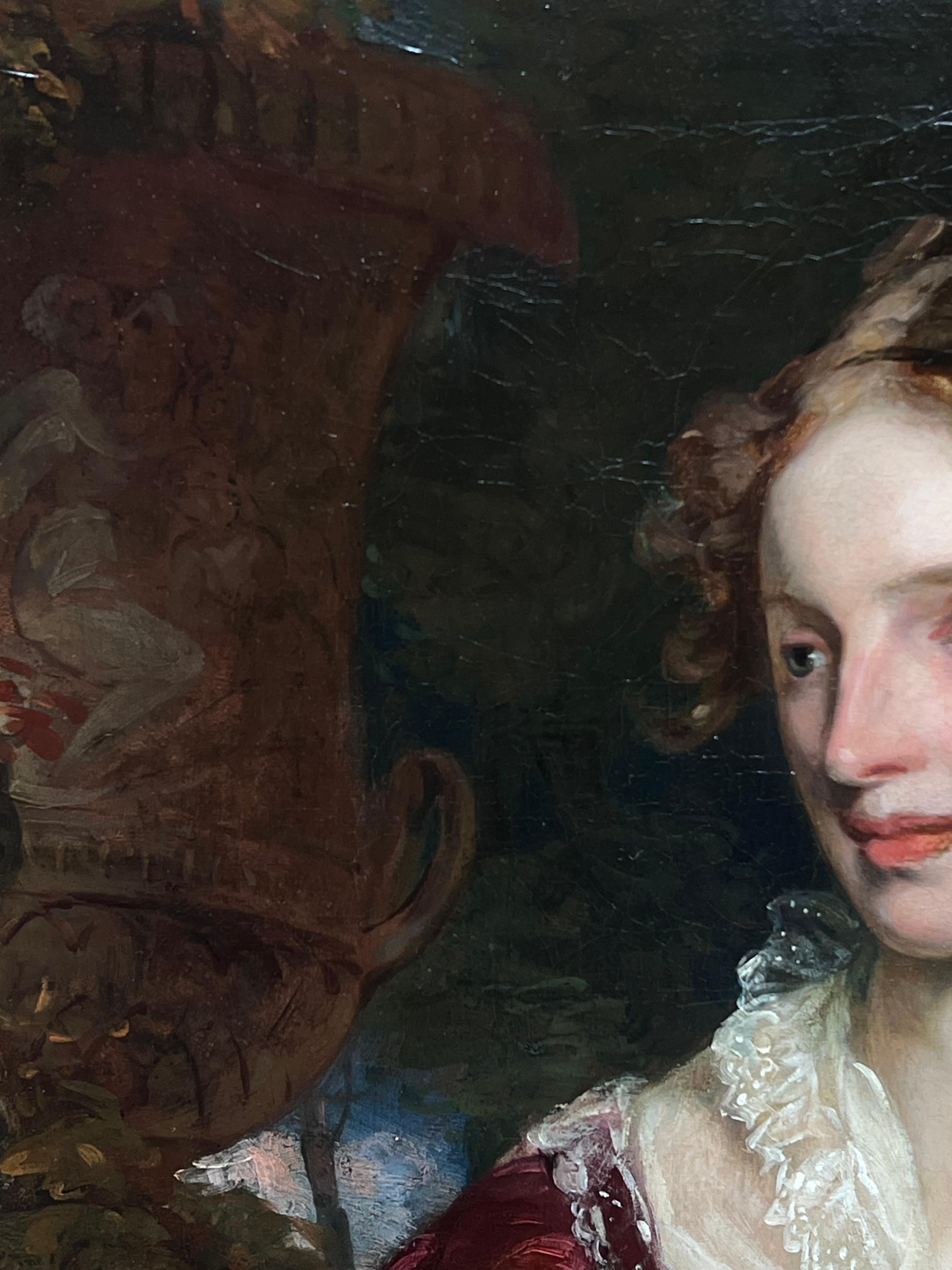 Feine frühe viktorianische Porträt einer englischen Dame Ölgemälde Ahorn Holzrahmen (Braun), Figurative Painting, von Margaret Sarah Carpenter