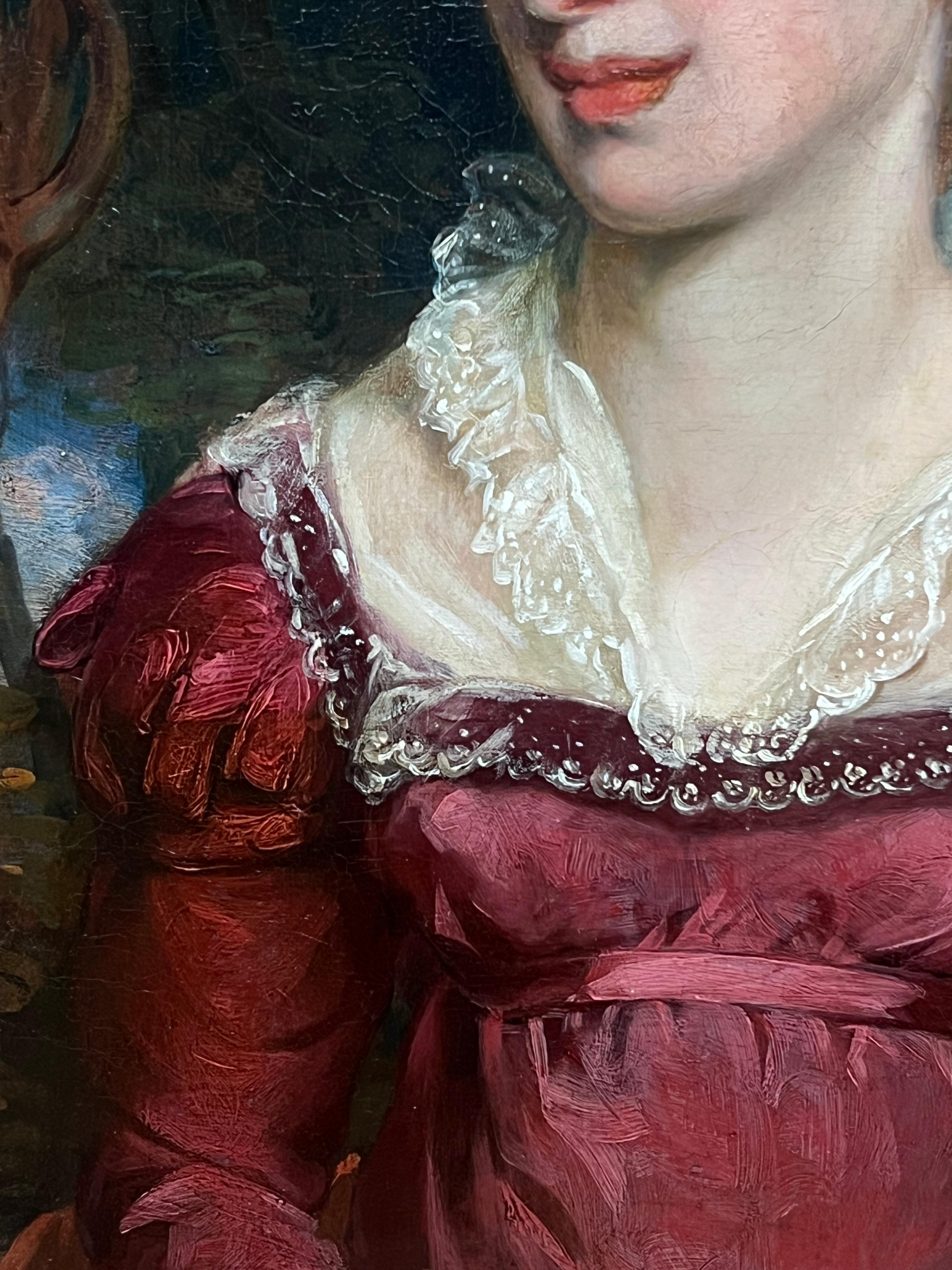 Porträt einer Dame
Englische Schule, ca. 1830-1840
Kreis von Margaret Sarah Carpenter (1793-1872) Britin 
Öl auf Leinwand, gerahmt in antikem Ahornholzrahmen
Gerahmt: 22 x 19 Zoll
Leinwand : 17 x 14 Zoll
Provenienz: Privatsammlung, England
Condit: