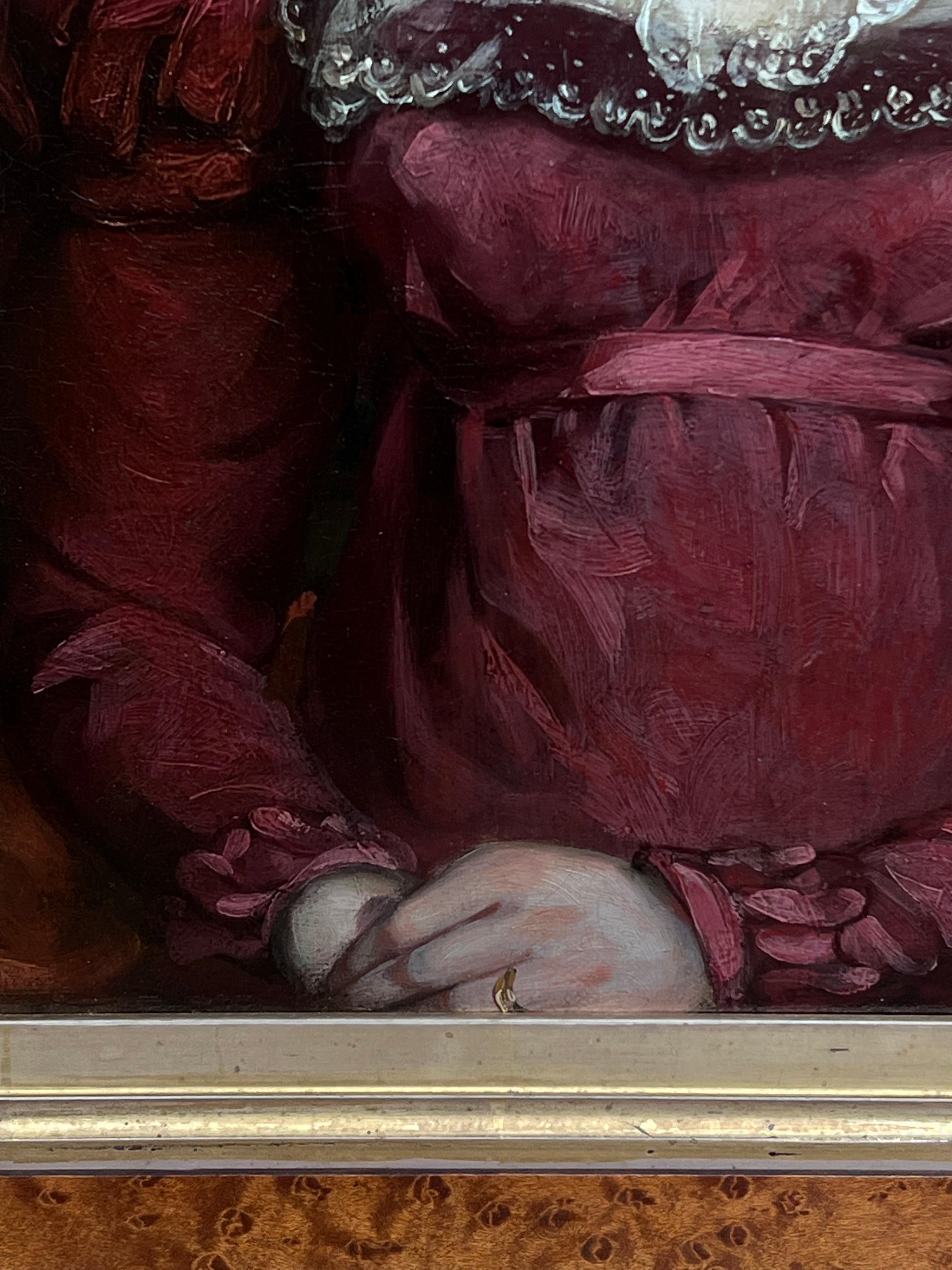 Feine frühe viktorianische Porträt einer englischen Dame Ölgemälde Ahorn Holzrahmen im Angebot 3