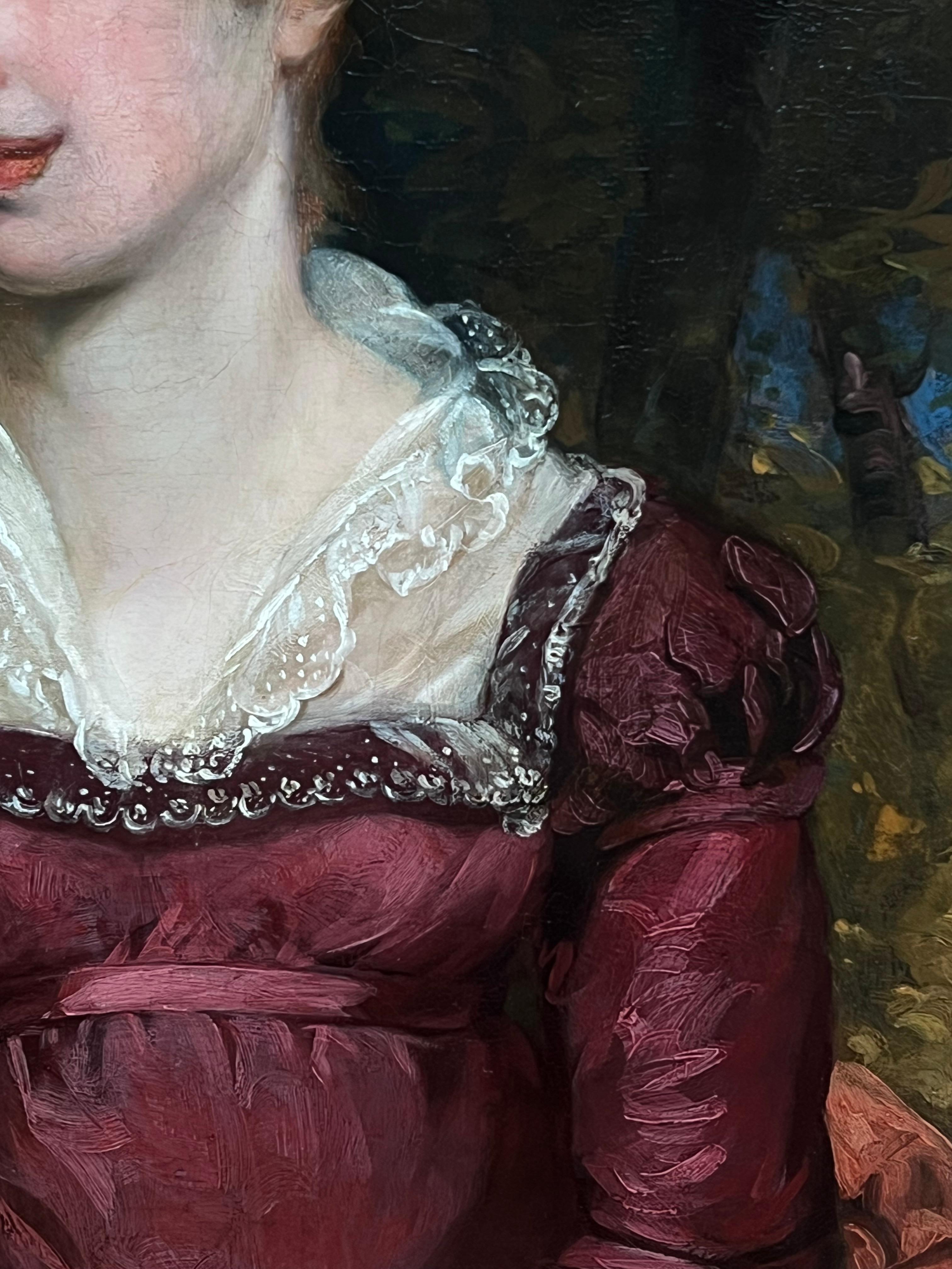 Feine frühe viktorianische Porträt einer englischen Dame Ölgemälde Ahorn Holzrahmen im Angebot 4