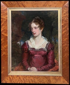 Antique Fine Early Victorian Portrait of an English Lady Oil Painting Maple Wood Frame