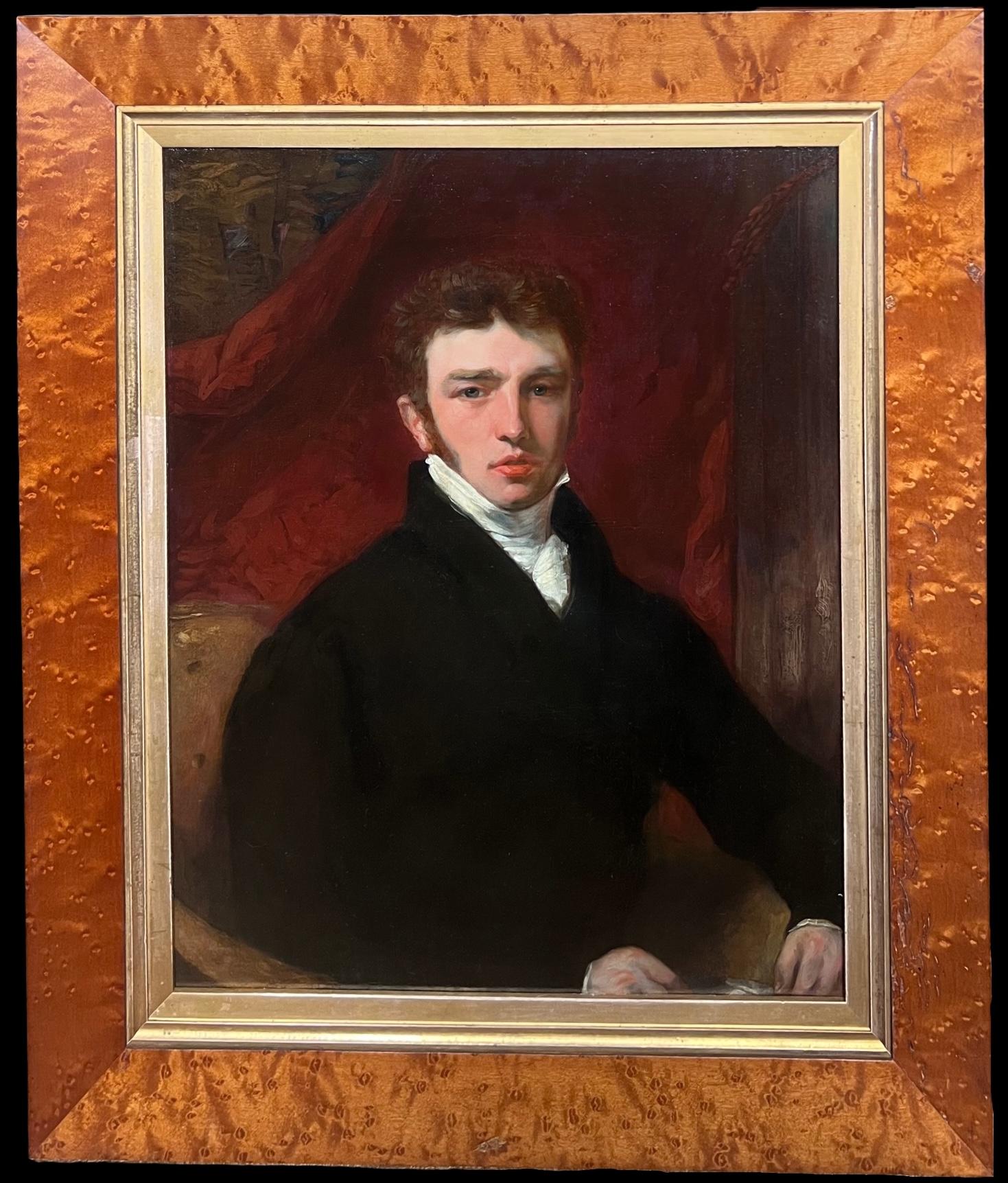 Feine frühen viktorianischen Porträt der englischen Gentleman Ölgemälde in Ahornholz Fr