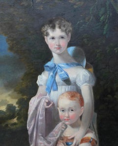 Portrait of Two Sisters in a Landscape - British 19th century art oil painting