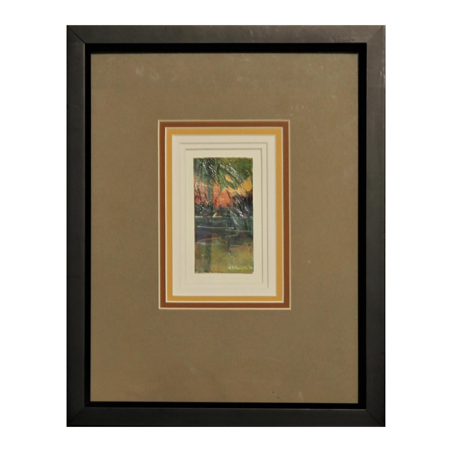 Margaret Scott Bock Abstract Painting - Small Colorful Abstract Earth Toned Forest Landscape Watercolor Painting